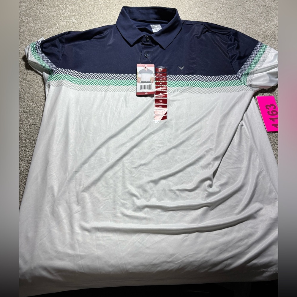Callaway Golf Pullover Polo Blue White Opti Dri Shirt‎ XL NWT